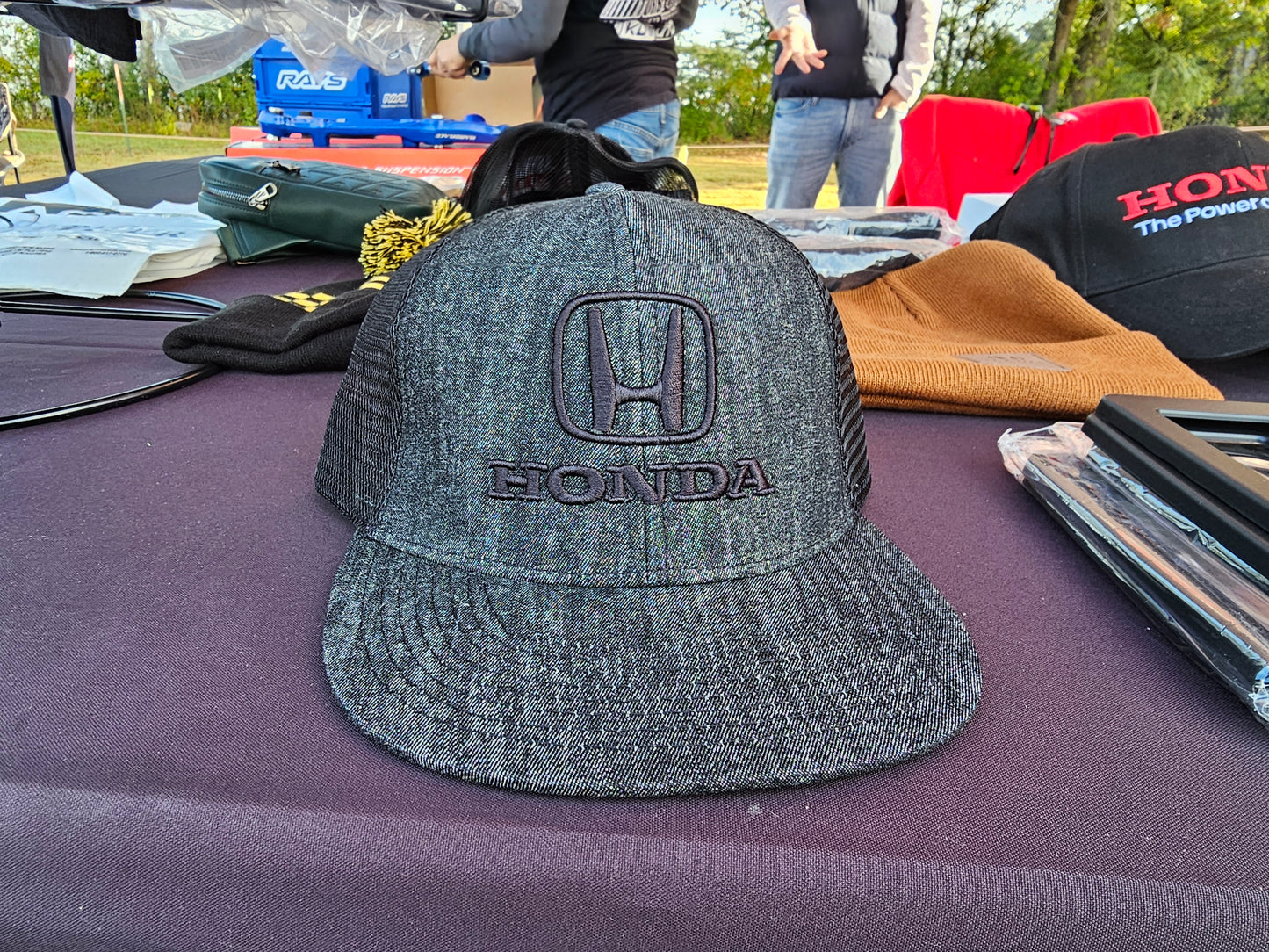 Honda Honda H logo Black Denim Flatbrim Hat (Mesh Back) - Front View