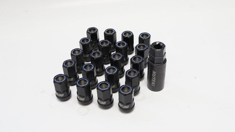 Wheel Mate Wheel Mate Muteki HR38 Open End Lug Nuts 12x1.50 Titanium Chrome / Blue Ring - Front View