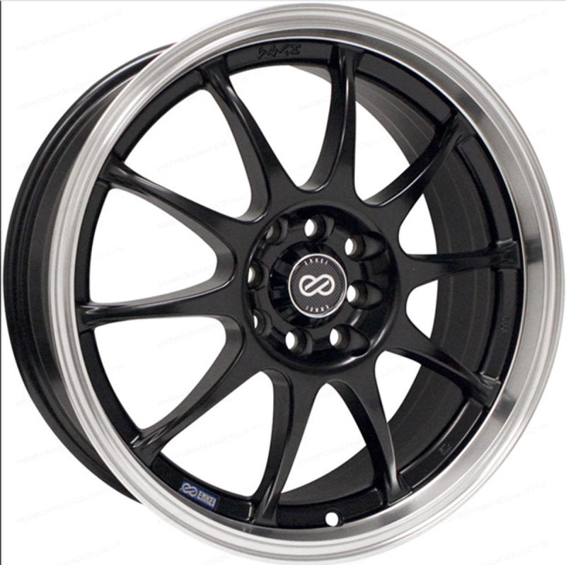 Enkei Enkei J10 15x6.5 4x100/114.3 38mm Offset 72.62mm Bore Dia Matte Black w/ Machined Lip Wheel - Front View