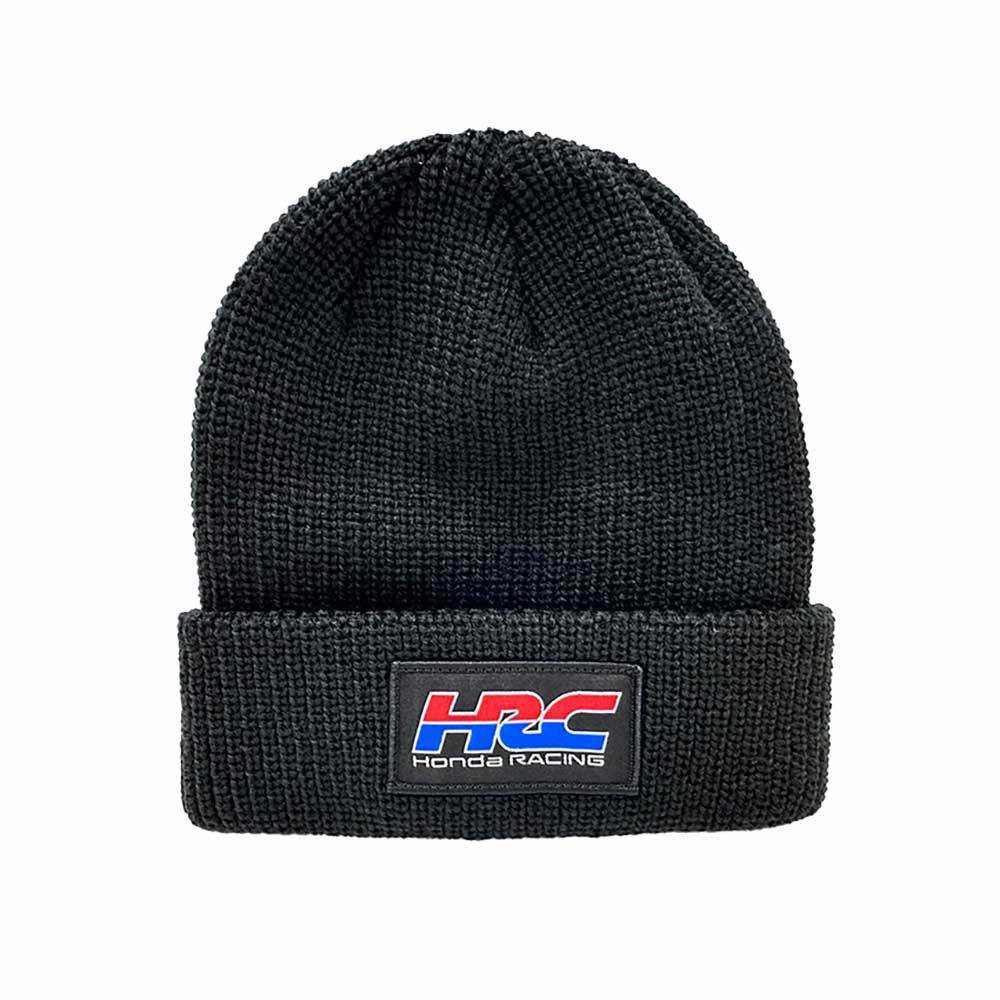 HRC Honda Racing Beanie - black acrylic knit with embroidered patch, front view