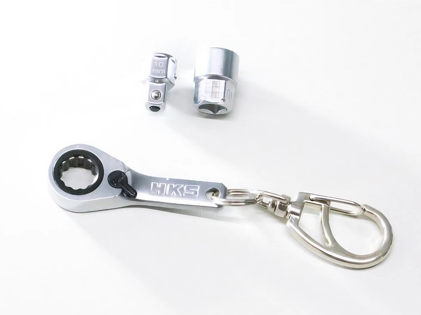HKS HKS x Tone Ratcheting Wrench Keychain Set with socket and extension - Front View