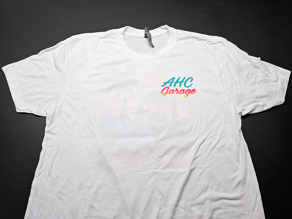 AHC Garage “Never Ending Summer” edition t-shirt white front small logo