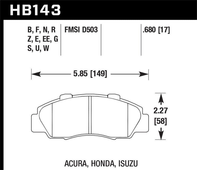 Hawk HPS Street Front Brake Pads for 97-01 Integra Type-R / 97-01 CRV Prelude | HB143F.680