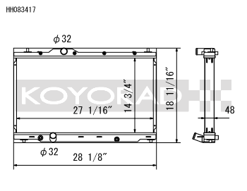 Civic Type R FK8 performance radiator by Koyorad Dimension Diagram