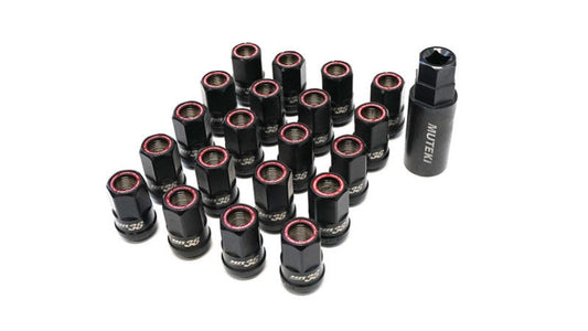 Wheel Mate Wheel Mate Muteki HR38 Open End Lug Nuts 12x1.25 Titanium Chrome / Red Ring - Front View
