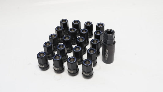 Wheel Mate Wheel Mate Muteki HR38 Open End Lug Nuts 12x1.25 Titanium Chrome / Blue Ring - Front View