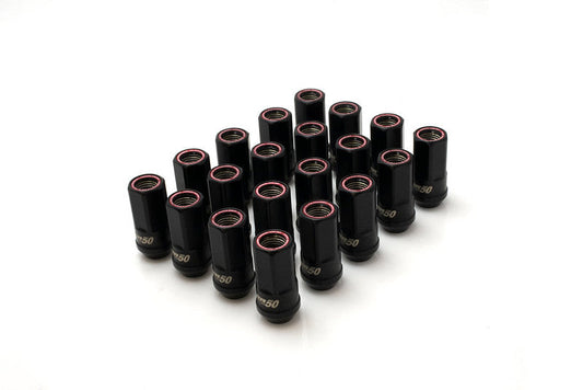 Wheel Mate Wheel Mate Muteki HR50 Open End Lug Nuts - Black w/ Red Ring 14x1.50 - Front View
