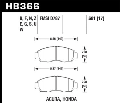 HB366F.681 Dimension Diagram showing sizes in mm and inches