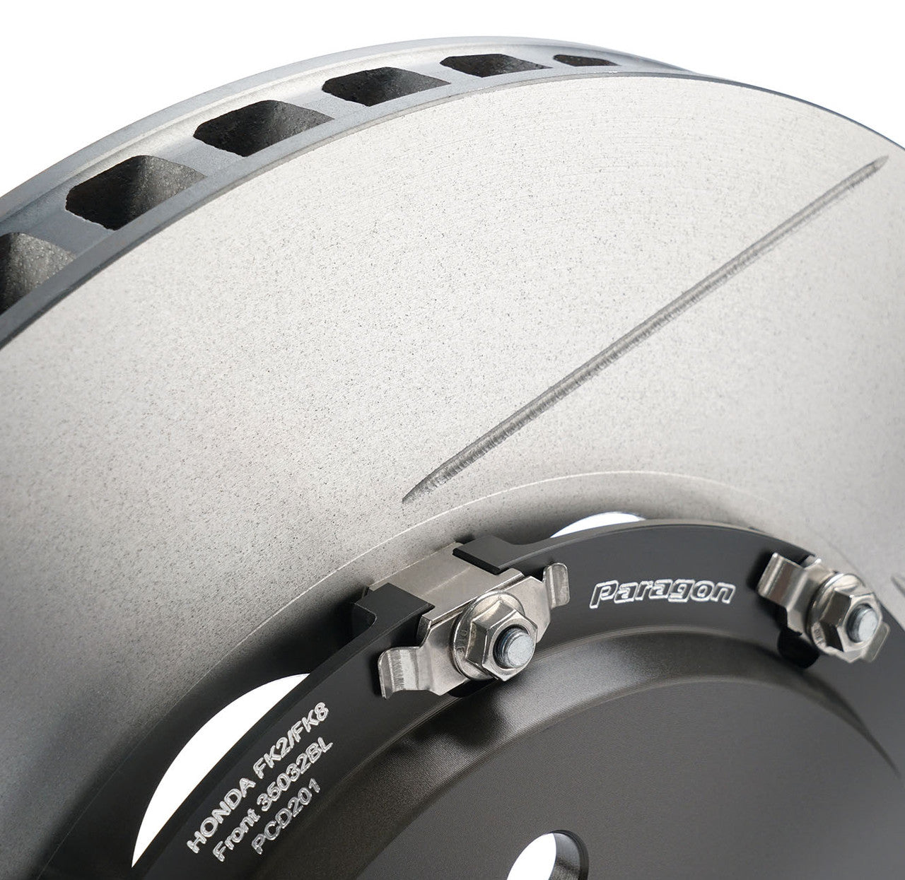 Paragon Civic Type R 2-piece Rotors Front Pair 350mm x 32mm Slotted Hub Close Up 