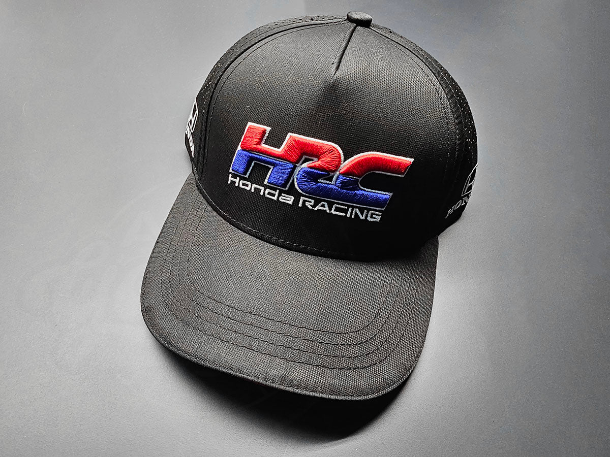 HRC Honda Racing black perforated hat front view