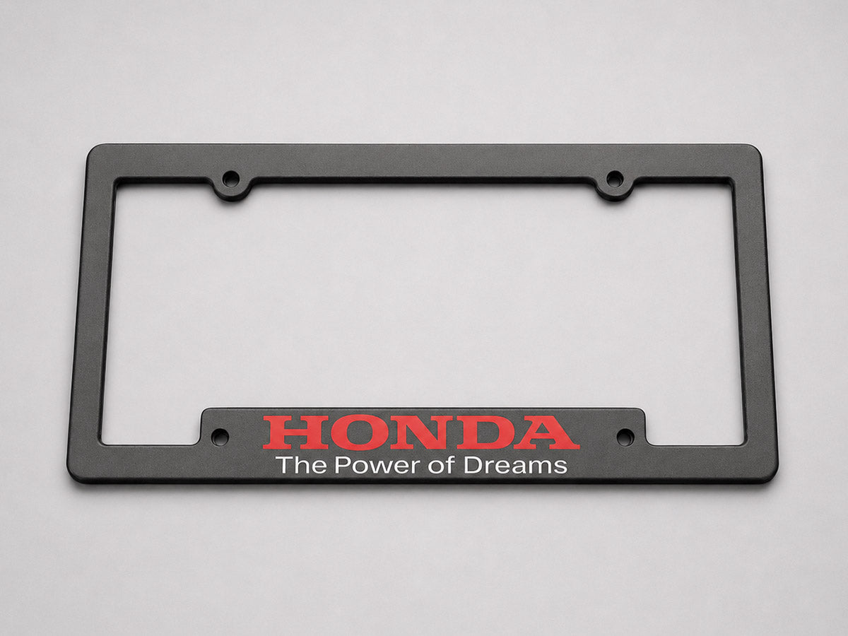 Official Honda The Power of Dreams black license plate frame with red Honda logo