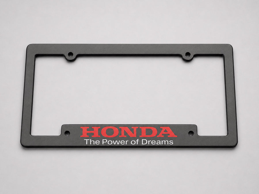 Official Honda The Power of Dreams black license plate frame with red Honda logo