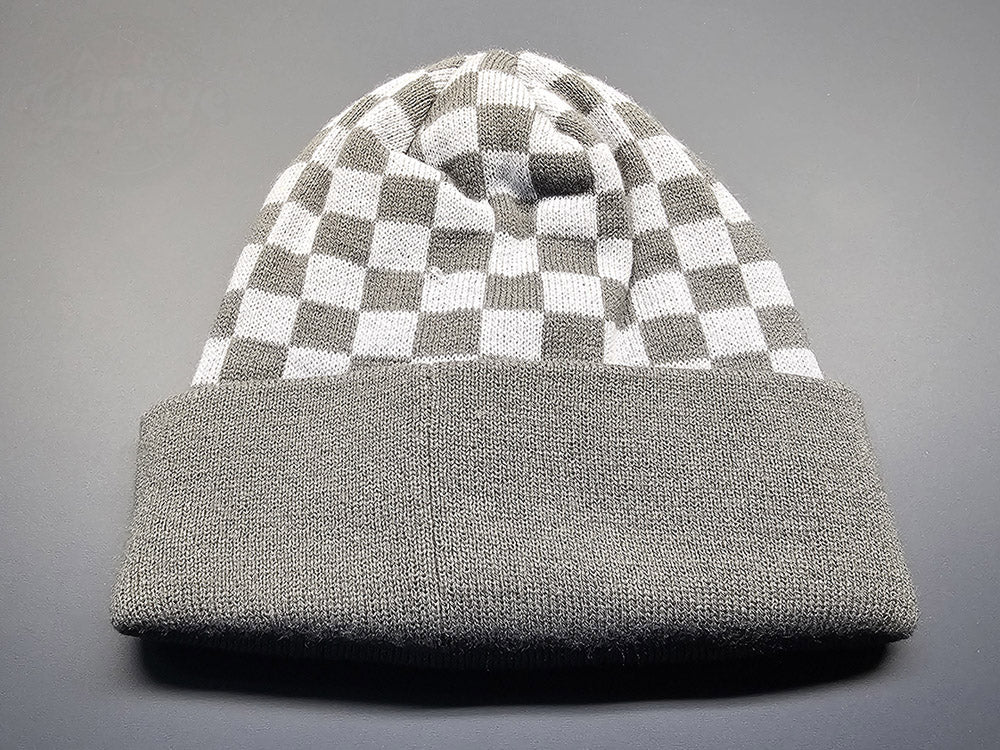 Honda white and gray knit beanie with metal Honda logo plate rear view