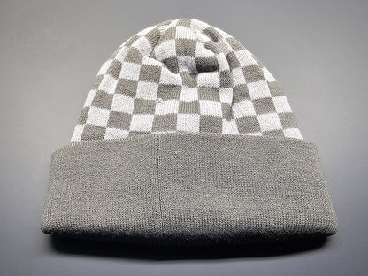 Honda white and gray knit beanie with metal Honda logo plate rear view